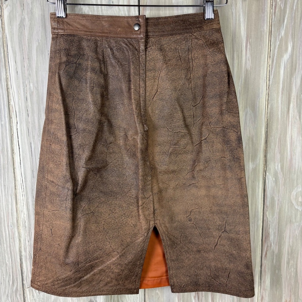 Tarazzia Internationale Leather Skirt Womens 5/6 Brown Vintage‎